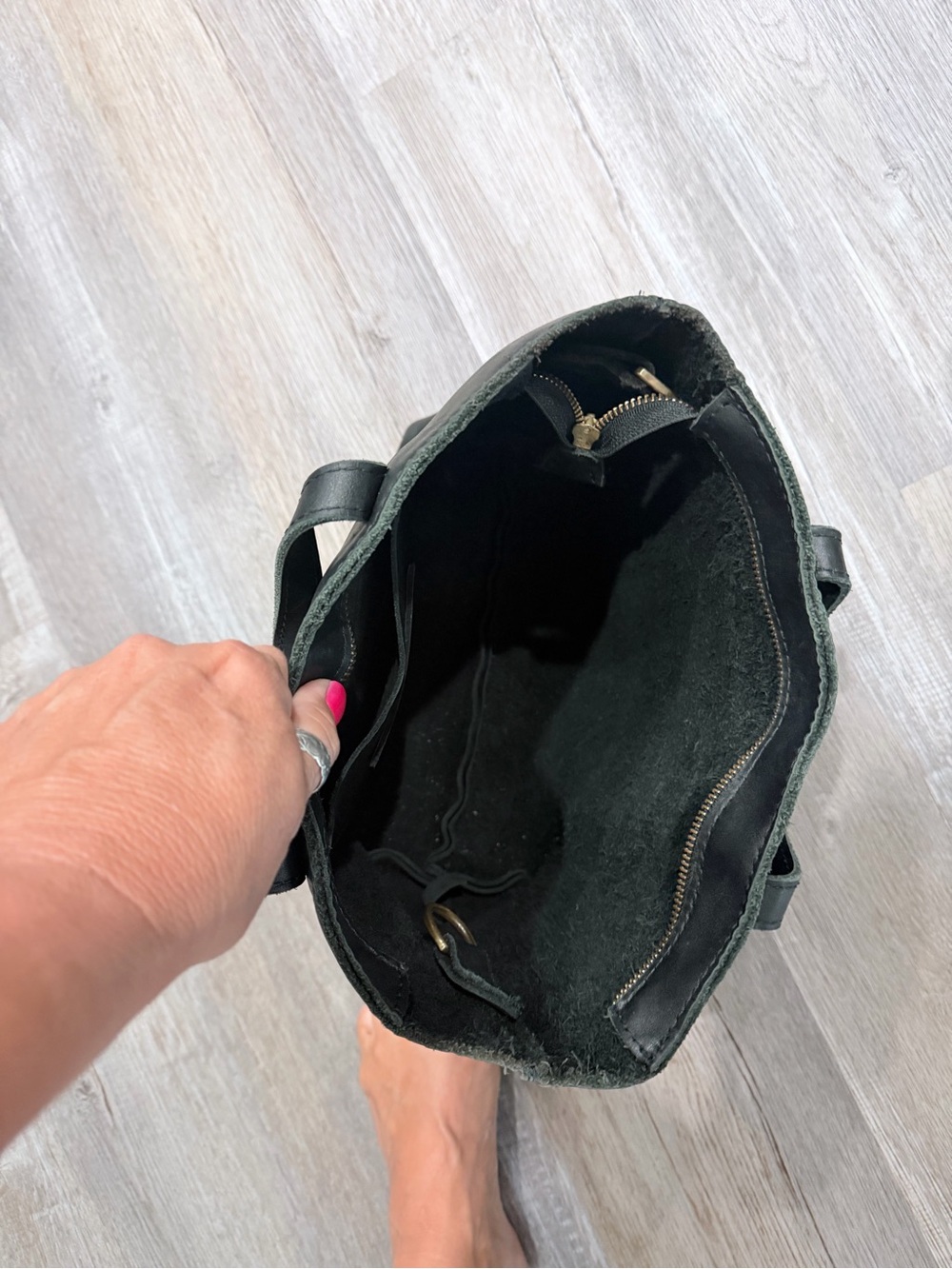 Portland Leather Black Tote with Front Slip Pocket - Picture 3 of 4